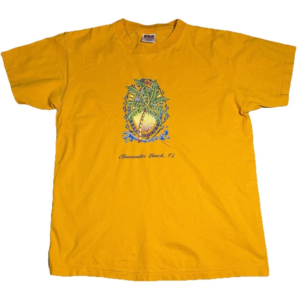 Vintage Clearwater Beach FL Palm Tree Tee‎ Mens Large Yellow